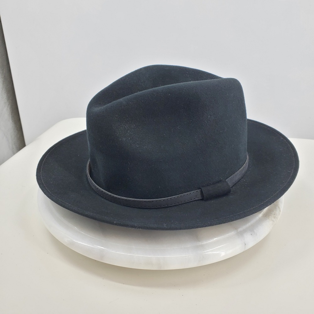 Bailey of Hollywood Mens Black Wool Felt Fedora Hat Teardrop Crown Flat Brim